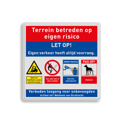 Reflecterende veiligheidsbord voor eigen terrein terrein