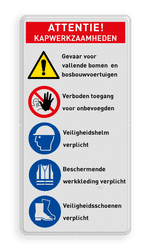 Veiligheidsbord met ATTENTIE werkzaamheden met 5 pictogrammen