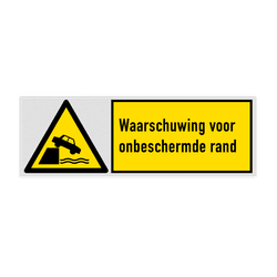 Veiligheidsbord met pictogram en tekst Waarschuwing voor onbeschermde rand