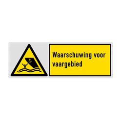 Veiligheidsbord met pictogram en tekst Waarschuwing voor vaargebied