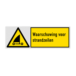 Veiligheidsbord met pictogram en tekst Waarschuwing voor standzeilen