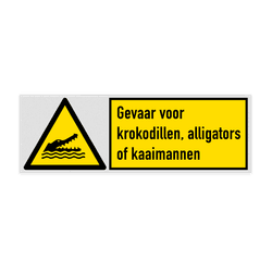 Veiligheidsbord met pictogram en tekst Gevaar voor krokodillen, alligators of kaaimannen