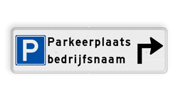 Routebord parkeerplaats bedrijf met pijl + bedrijfsnaam - reflecterend