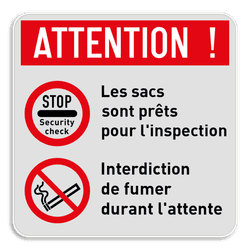 Panneau d'interdiction - contrôle de sécurité + interdiction de fumer
