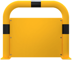 Barri&egrave;re de protection en acier &Oslash; 76 mm avec plaque ferm&eacute;e &ndash; Jaune/noir