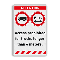 Verkeersbord geen toegang voor vrachtwagens langer dan 6 meter (Engels) - reflecterend