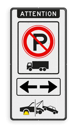 Verkeersbord verboden parkeren vrachtwagens + pijlen - reflecterend