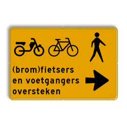Omleidingsbord - (brom-)fietsers en voetgangers rechts oversteken - Werk in uitvoering