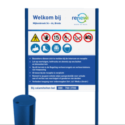 Informatiebord toegang terrein veiligheidsregels met staanders &Oslash;70 + eigen ontwerp reflecterend