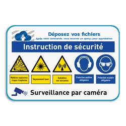 Panneau de sécurité avec logo et diverses instructions de sécurité