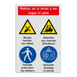 Panneau de sécurité de terrain | Logo + 4 pictogrammes et texte