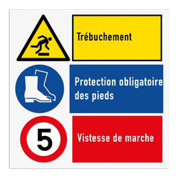 Panneau de sécurité avec 3 pictogrammes et instructions