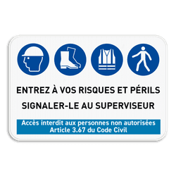 Panneau de sécurité avec 4 pictogrammes + texte