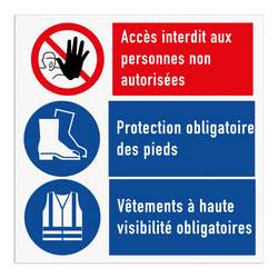Panneau de sécurité avec 3 pictogrammes