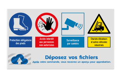 Panneau de sécurité - 4 pictogrammes + logo
