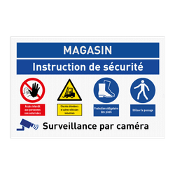 Panneau de sécurité avec pictogramme et surveillance par caméra