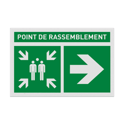 Autocollant ou panneau - E007 - Point de rassemblement à droite