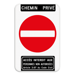 Panneau d'interdiction - Accès interdit -  CHEMIN  PRIVÉ