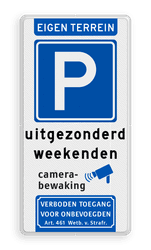 Parkeerbord met pictogram en tekst voor eigen terrein - reflecterend