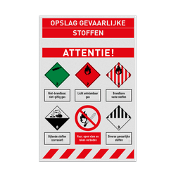 Vlak ADR bord OPSLAG GEVAARLIJKE STOFFEN | 6 veiligheidspictogrammen