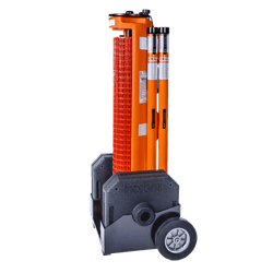 Barri&egrave;re mobile RapidRoll orange 15 m avec poteaux et filet grillag&eacute;
