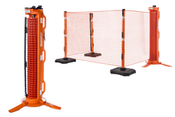 Syst&egrave;me de barri&egrave;re RapidRoll orange 15 m avec poteaux et bases