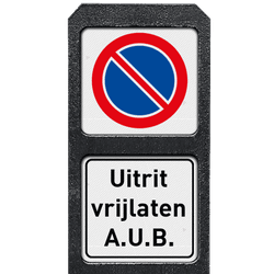 Bermpaal kunststof met twee bordjes niet parkeren + uitrit vrijlaten - reflecterend