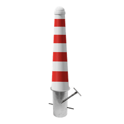 Conische afzetpaal staal Ø164x750mm - wit/rood - uitneembaar met grondstuk