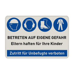 Gebotsschild - mit vier Verbots-, Warn- und Gebotszeichen