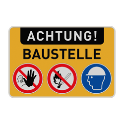 Verkehrsschild Achtung Baustelle mit Piktogrammen reflektierend