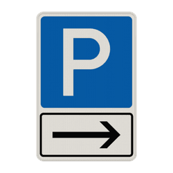 Verkehrszeichen - Parkplatz mit Pfeil nach rechts