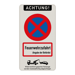 Parkverbotsschild - ACHTUNG! Absolutes Haltverbot, Feuerwehrzufahrt mit Angabe der Behörde nach DIN 4066