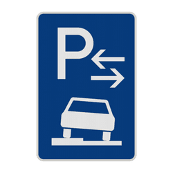 Verkehrszeichen 315-53 - Parken halb auf Gehwegen (Mitte)