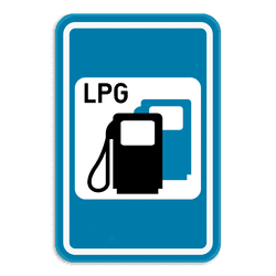 Verkeersbord SB250 F63 - Tankstation met specificatie