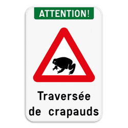 Panneau Attention Traversée de Crapauds - Personnalisable