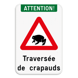 Panneau routier - Attention aux crapauds qui traversent