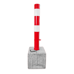 Poteau de parking amovible 750 mm rouge avec pied en b&eacute;ton