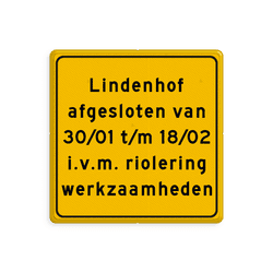 Verkeersbord vierkant eigen tekst geel/zwart reflecterend