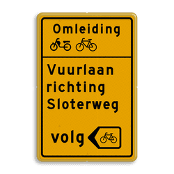 Verkeersbord omleidingsroute (brom)fieters 2:3 reflecterend