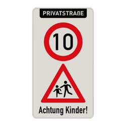 Warnschilder - Privatstraße - Höchstgeschwindigkeit und Achtung Kinder!