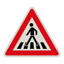 Gefahrzeichen 101-11 - Fußgängerüberweg, Aufstellung rechts
