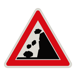 Verkehrszeichen 101-15 - Steinschlag, Aufstellung rechts