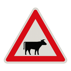 Verkehrszeichen 101-22 - Viehtrieb, Tiere, Aufstellung links