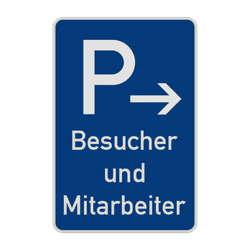 Schild Parkplatz Besucher und Mitarbeiter, mit Pfeil - reflektierend