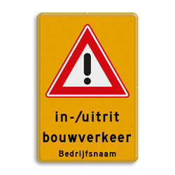 Verkeersbord in-/uitrit bouwverkeer - RVV J37 gevaar - reflecterend