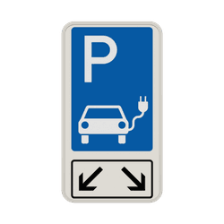 Verkehrsschild Parkplatz für Elektrofahrzeuge mit Pfeilen - reflektierend