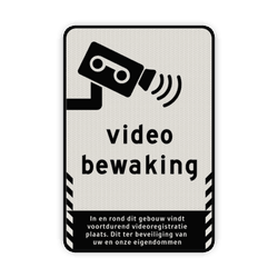 Standaard informatiebord videobewaking met pictogram en tekst