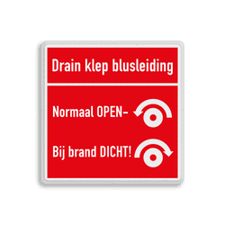 Brand bord met pictogram Drainklep Blusleiding