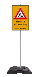 Verkeersbord werk in uitvoering reflecterend - compleet met paal en baakvoet