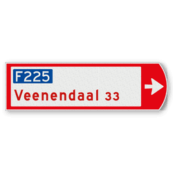 Fietswegwijzer rechtswijzend met doorfietsroute 753x225mm